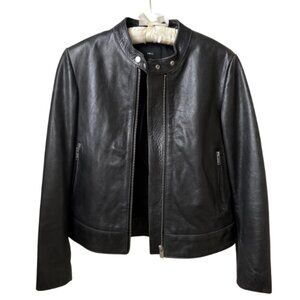 Mango Black Leather Jacket with Button at Top